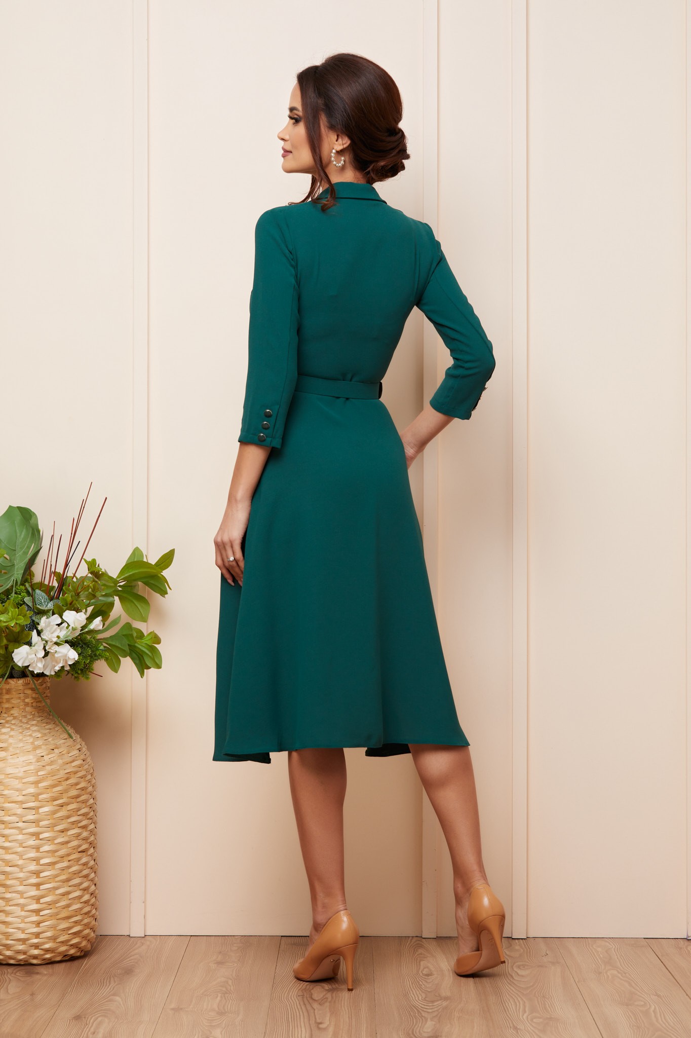 Πράσινο Μίντι Κρουαζέ Φόρεμα Με Κουμπιά Marbella T5047 2